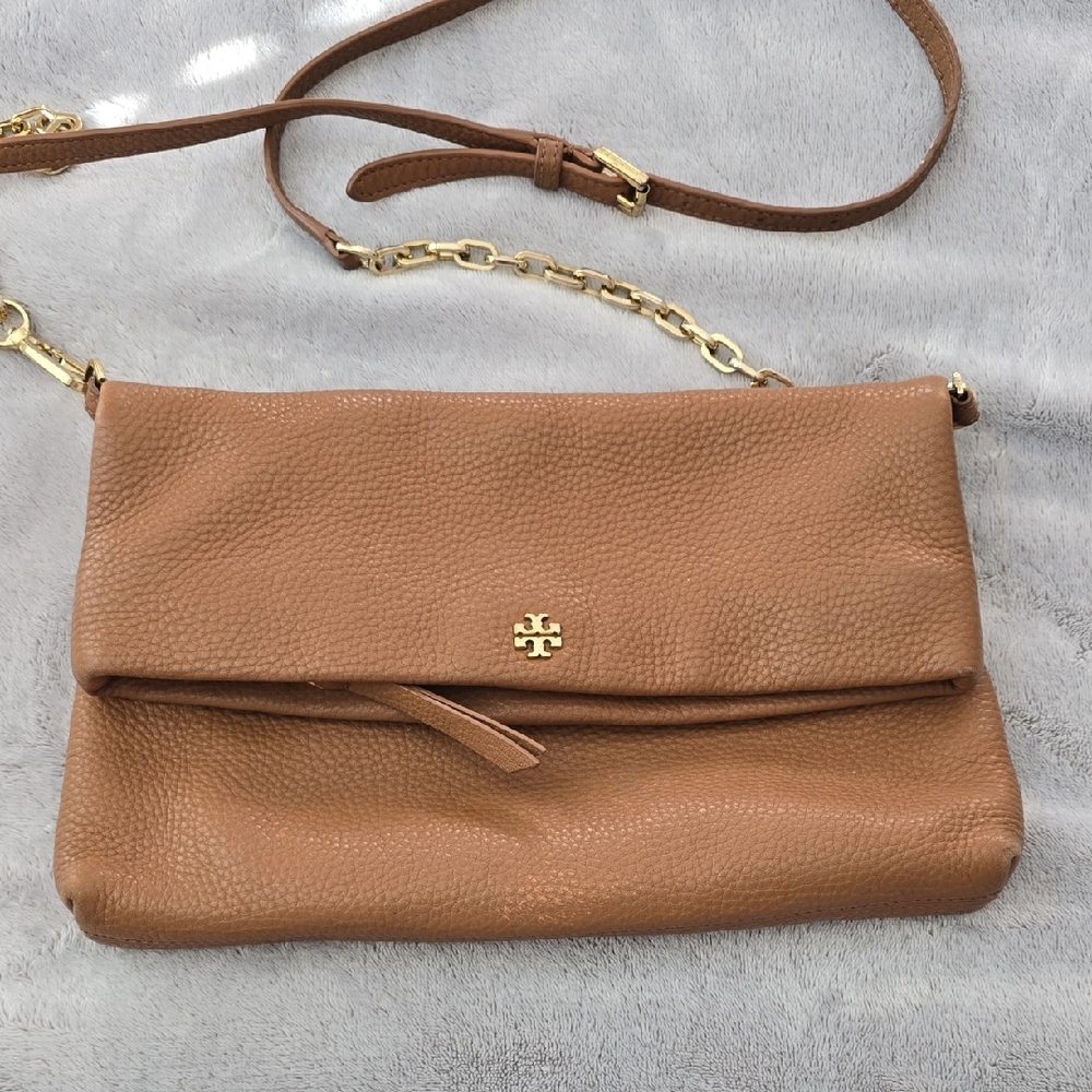 Tory Burch Tan Leather Crossbody Bag with Gold Accents